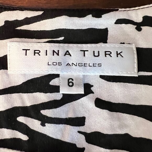 Trina Turk Silk Wrap Black White Zebra Print Silk Dress 6 Cocktail Resort Cruise - Picture 5 of 9